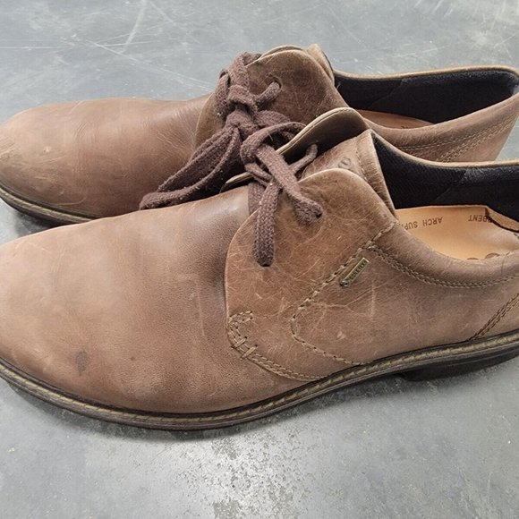 Ecco Shock Point Men\'s Lace Up Brown Leather Comfort Oxford Shoes Size EU 47 main image 10